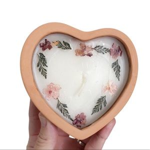 Heart Shape Candle in a Terracotta Container with Dried Flowers